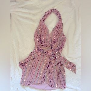 Revolve NBD Pink sequin mini halter dress